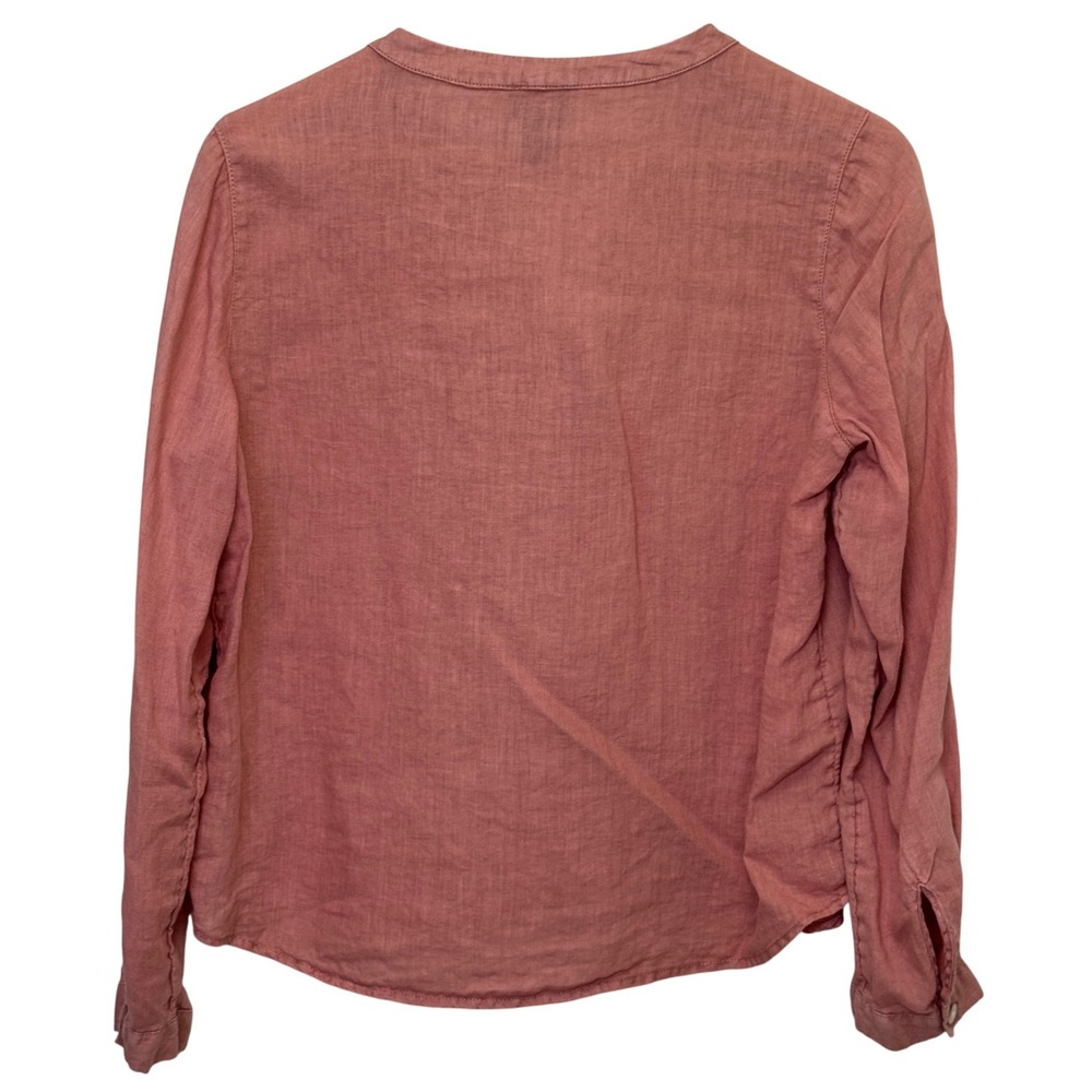 Nicole Miller Womens Linen Top S Pink Roll Tab Sleeve Utility Coastal Boho - Picture 2 of 8